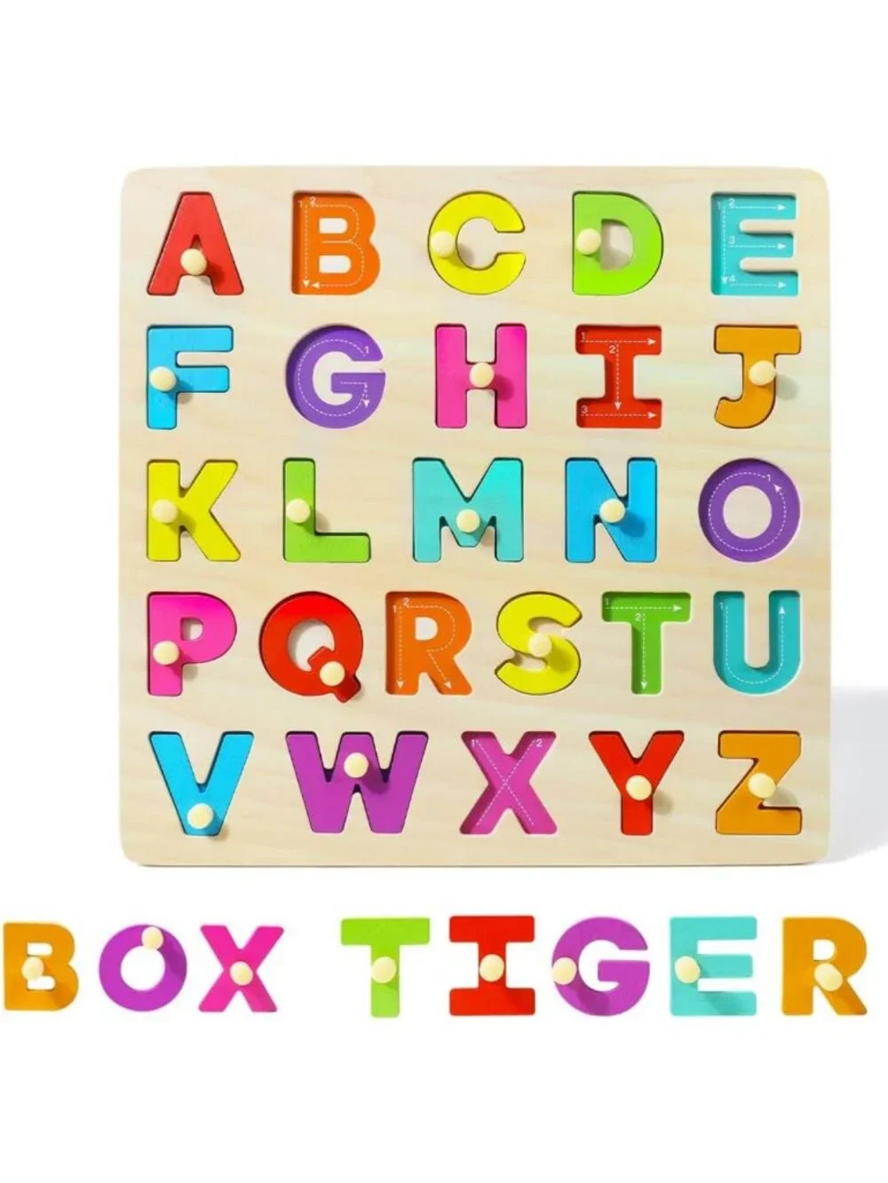 Wooden Alphabet & Number Peg Puzzle for Toddlers 2-4, Educational Learning Toy